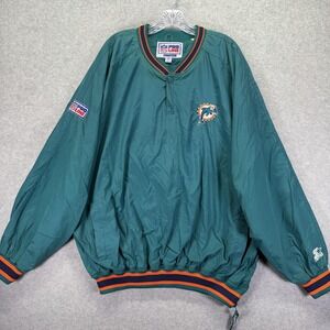 Vintage Miami Dolphins Jacket Mens 2XL Teal NFL Football Pullover Starter 90s
